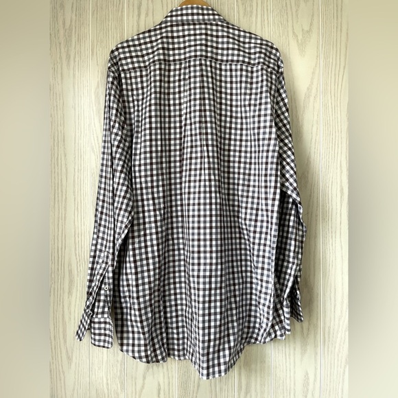 PETER MILLAR  Brown and White Checkered 100% Cotton Button Shirt Men's XL TALL - Picture 3 of 3
